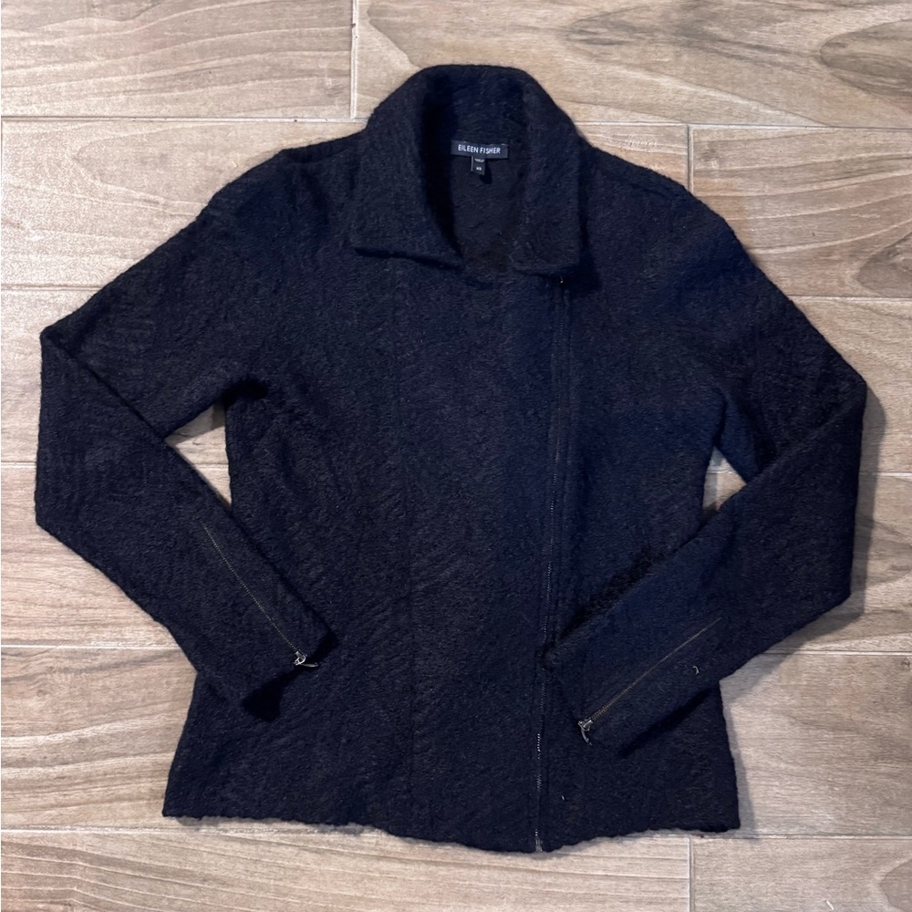 Eileen Fisher Cats Eye Mohair cozy biker jacket, black, Xs